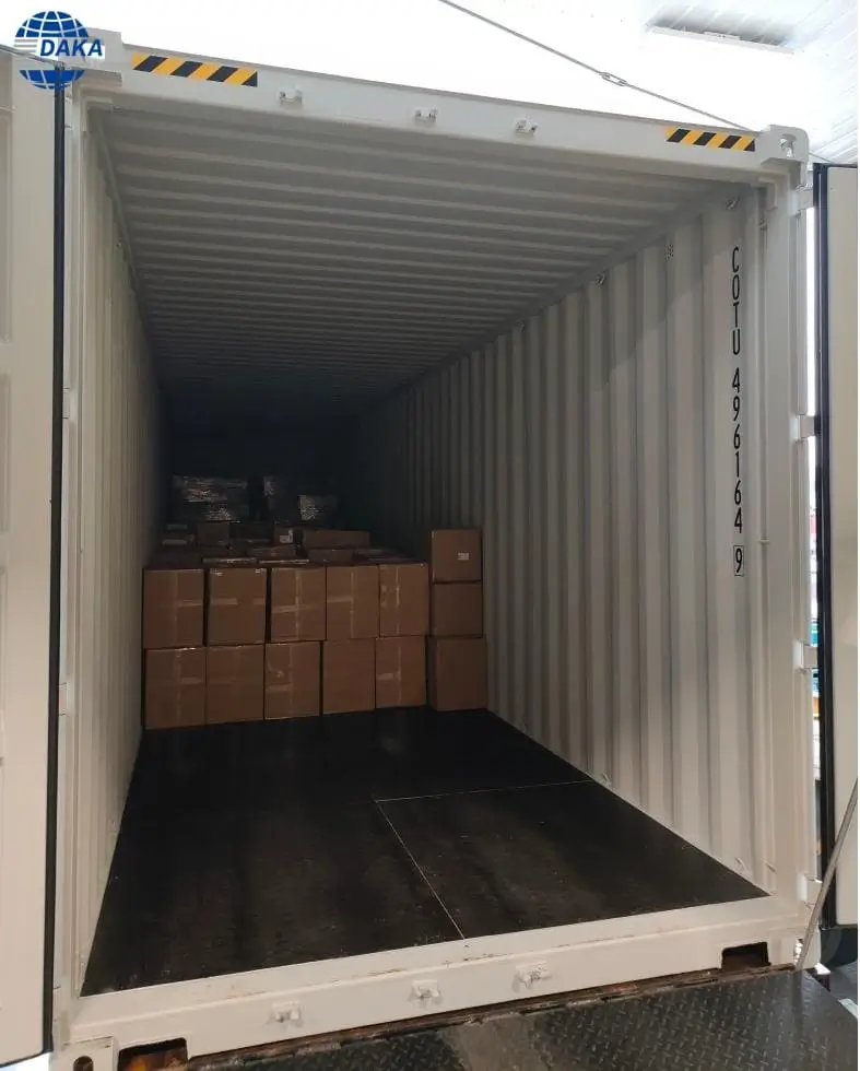 The goods have filled half of the container