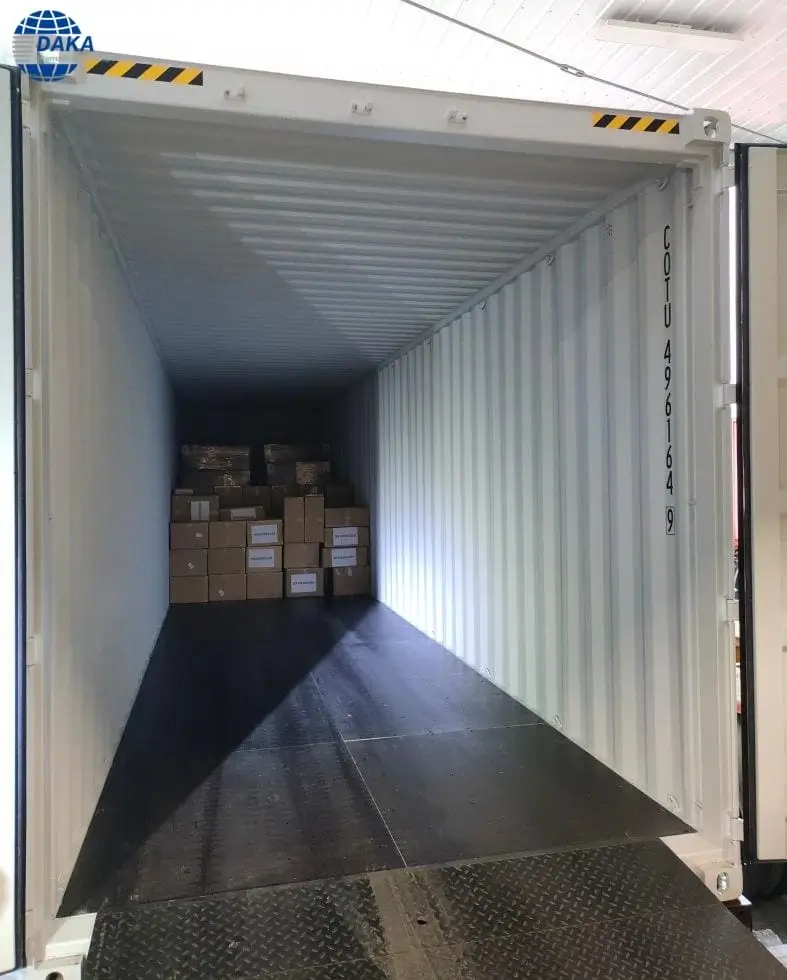 The goods have filled one quarter of the container