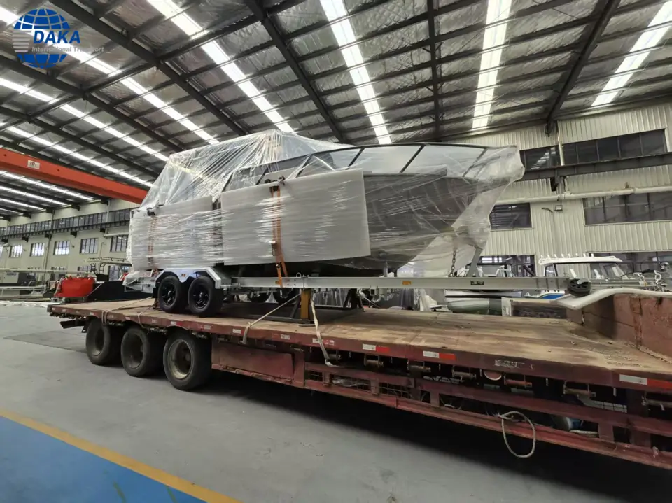 Fishing boat loading onto truck
